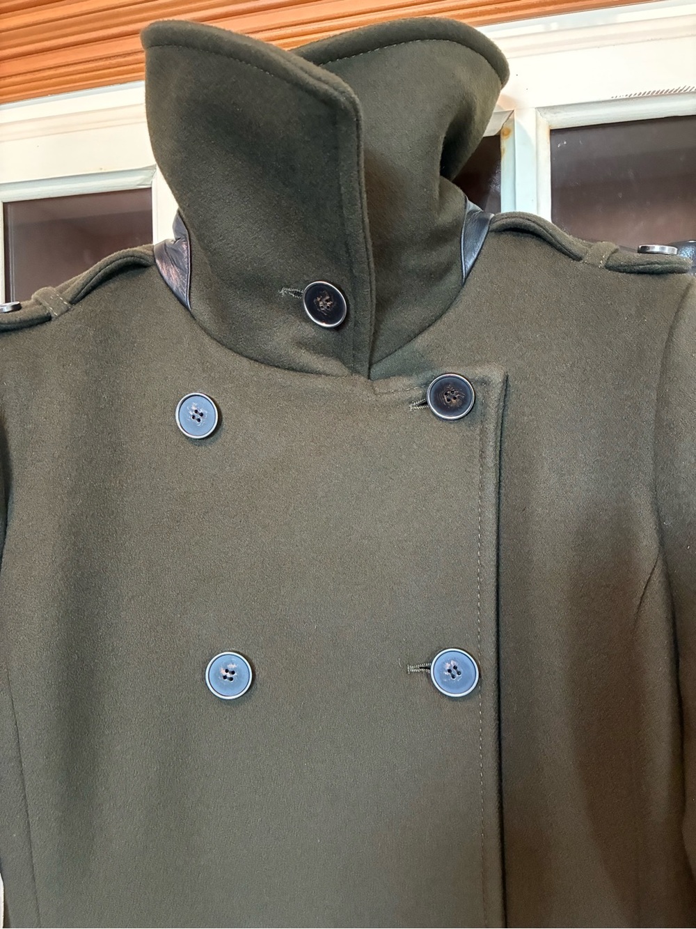 Mackage Army Green Double-Breasted Wool Pea Coat - Picture 6 of 16